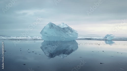 Frozen Beauty: Glacial Landscape of Snow-Capped Mountains, Icebergs, and Sea Ice