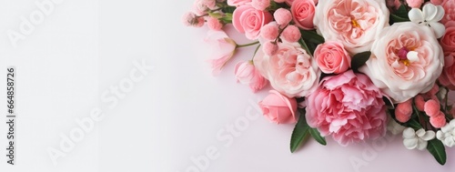 Fresh bunch of pink peonies and roses with copy space. © MdImam