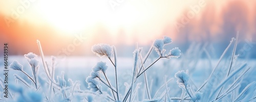 Frozen snowy grass  winter natural abstract background. beautiful winter landscape.