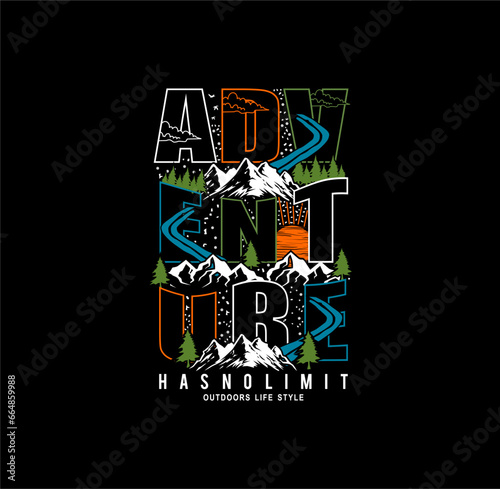 Mountain illustration, outdoor adventure . Vector graphic for t shirt and other uses.