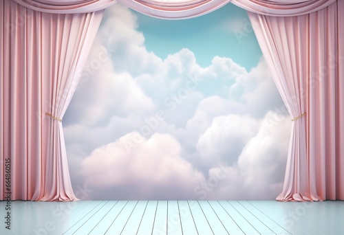 pastel background for your product presentation with fabric decoration and smoke clouds. Generative Ai