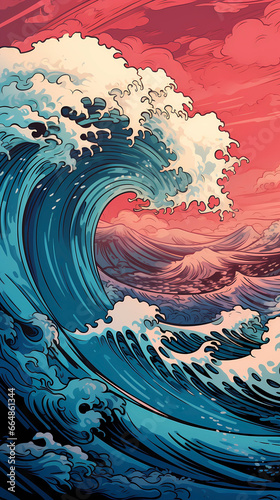 Hand drawn cartoon turbulent waves background illustration 