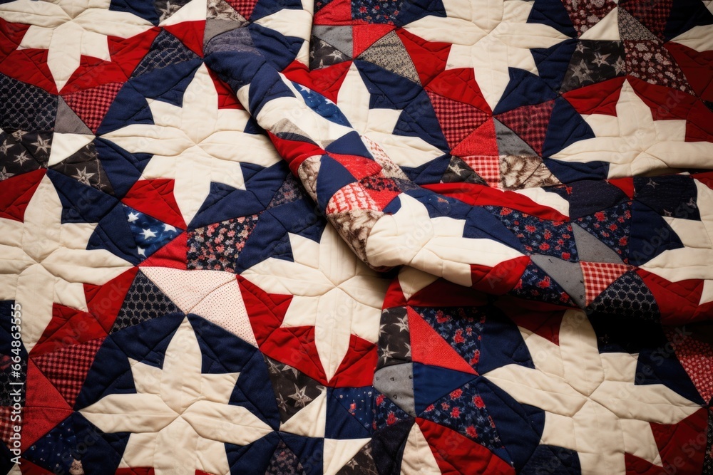 Naklejka premium detailed close-up of a complex patchwork quilt