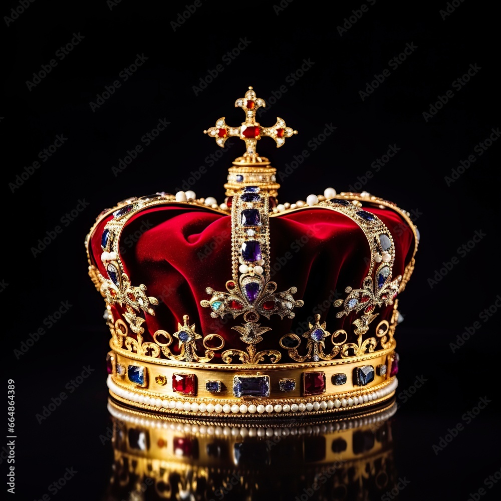 The Royal Coronation Crown Isolated on a Black Background.