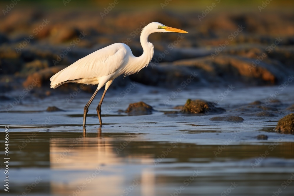 Naklejka premium an egret wading in a river estuary