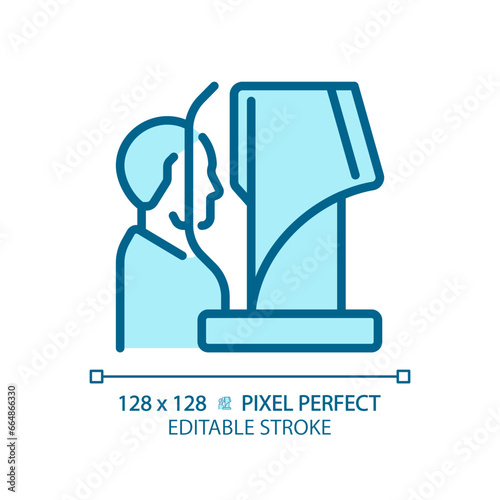 2D pixel perfect editable blue computerized eye testing icon, isolated monochromatic vector, thin line illustration representing eye care.