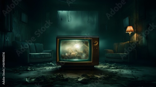 The Future of Retro: Teal and White Television Set with Advertisement-Inspired Design
