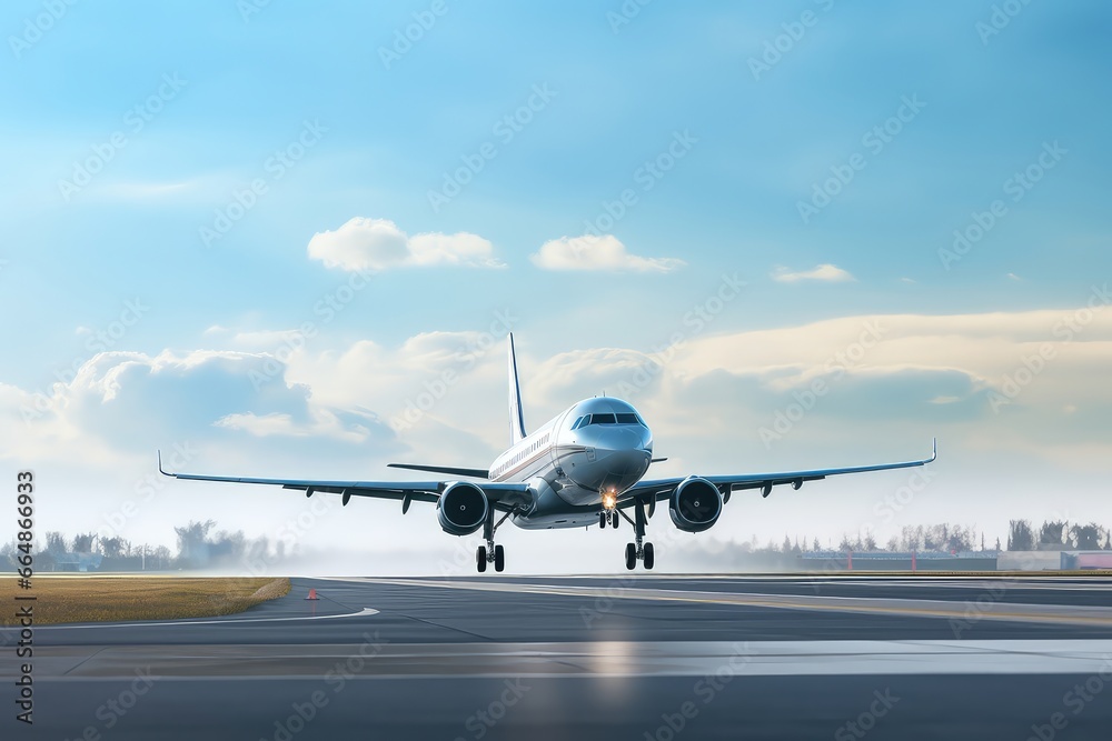 Business Plane Taking Off From Airport Runways. Сoncept Adventure Travel, Aerial Photography, Aviation Industry, Travel Destinations Business Plane Taking Off From Airport Runways. Сoncept Adventure Travel, Aerial Photography, Aviation Industry, Travel Destinations
