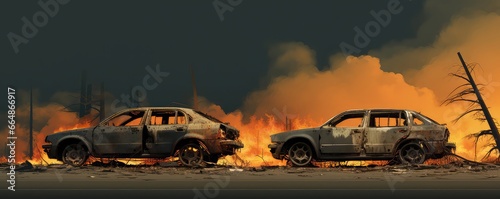 Картината върху платно Burned Cars After Natural Disaster