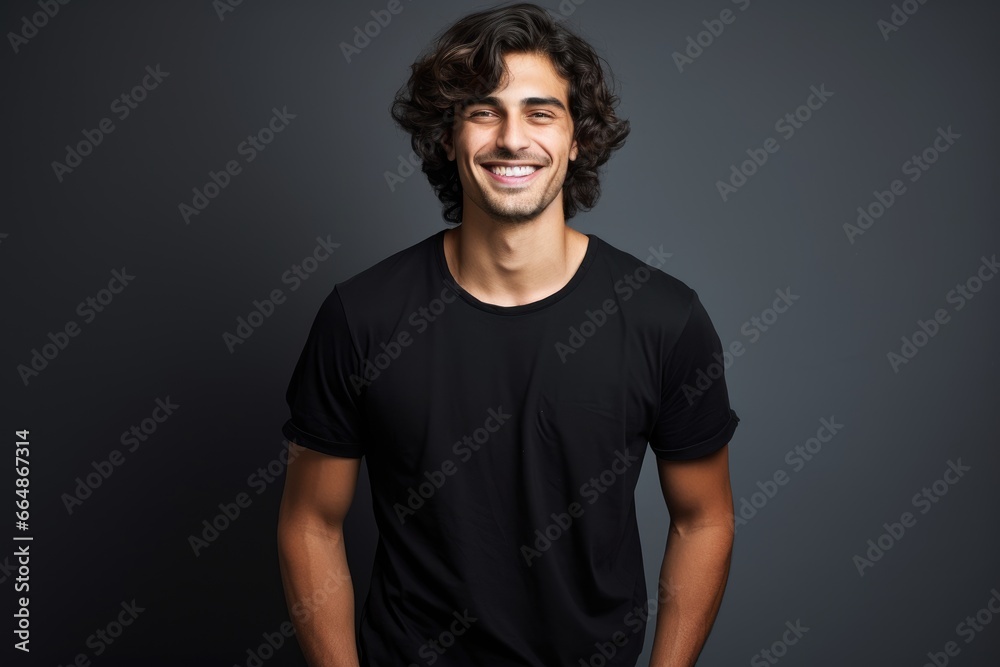 Fototapeta premium Young person in black tshirt smiling 