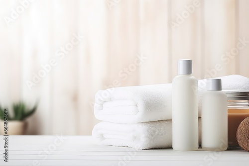Beauty Treatment Items Neatly Arranged On White Wooden Table