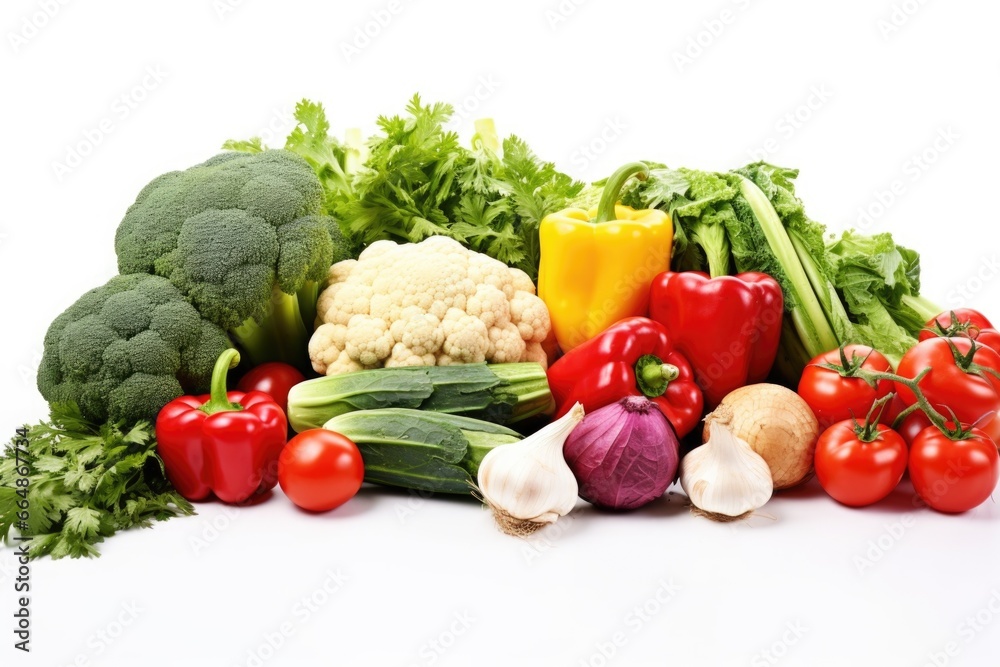 a variety of raw, organic vegetables on a white background a variety of raw, organic vegetables on a white background