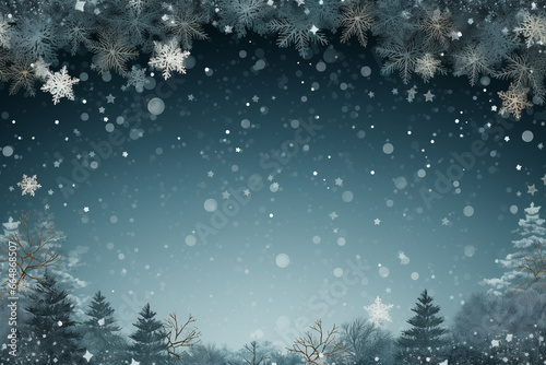 Illustration, featuring a blue-themed winter background adorned with classic seasonal elements, perfect for sending warm wishes on postcards. Ai generated © twindesigner