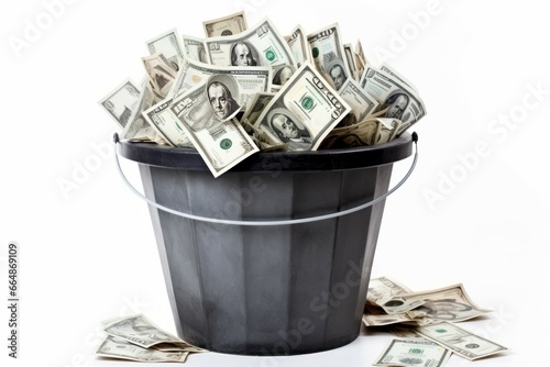 Money full dustbin isolated on white background office. Home full garbage economic ivory. Generate Ai