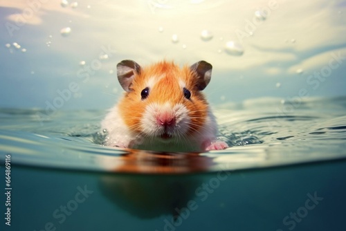 swimming hamster in water, pet in sea. Generative AI