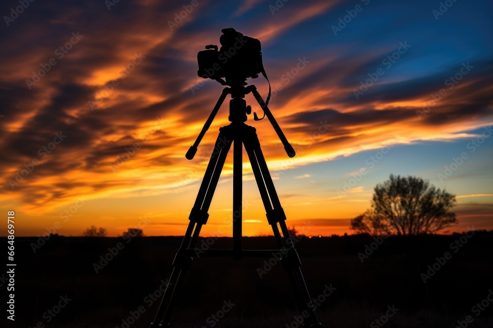 silhouette shot of a camera tripod against a sunset silhouette shot of a camera tripod against a sunset