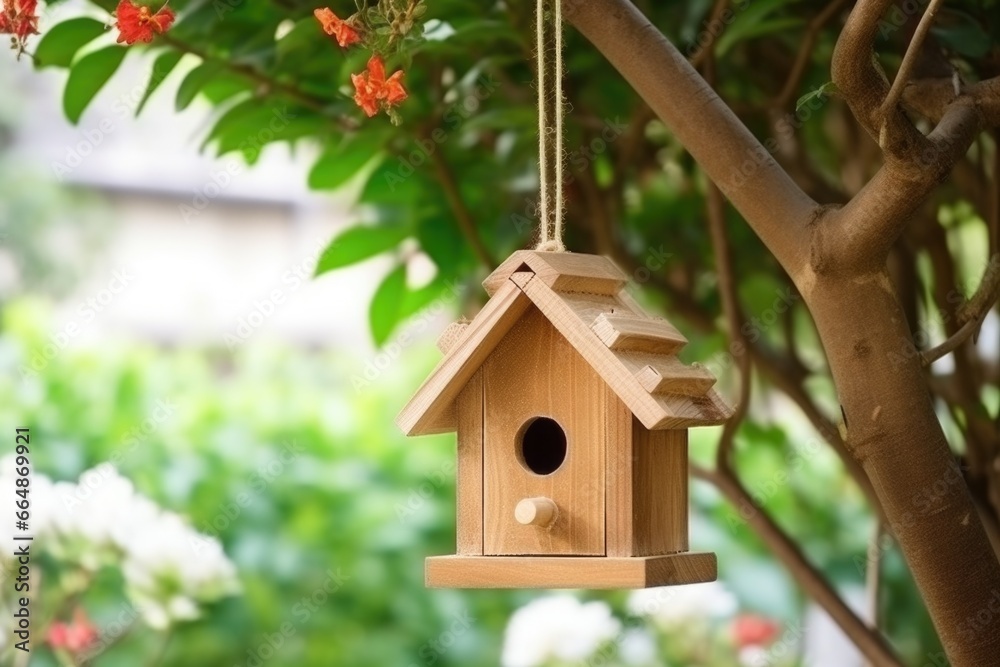 wooden birdhouse hang on a tree branch wooden birdhouse hang on a tree branch