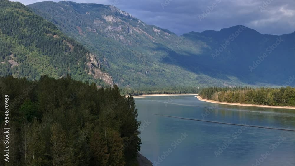 Awe-Inspiring Aerial of the Fraser River amid Majestic Wooded Mountains Awe-Inspiring Aerial of the Fraser River amid Majestic Wooded Mountains