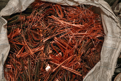 Copper mixed scrap for waste recycling, close-up