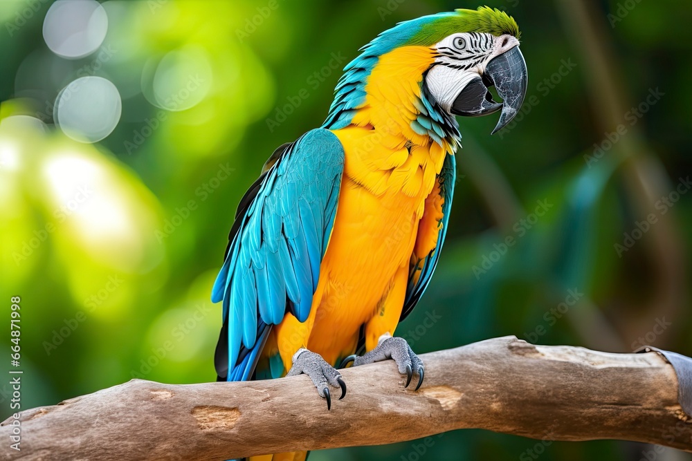 Blue and yellow macaw parrot.