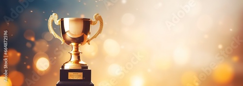 Champion golden trophy for winner background. Success and achievement concept. © MdImam