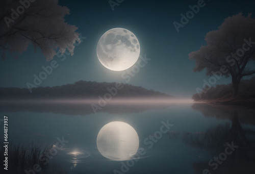 full moon over lake
