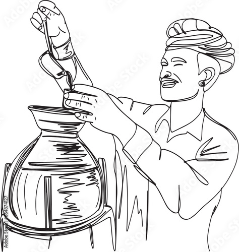 Chai Wala Chronicles: Traditional Indian Tea Vendor in Vibrant Rajasthan Streets cartoon vector, Exotic Masala Tea Delight: Authentic Indian Chai Wala in Rajasthan's Bustling Streets