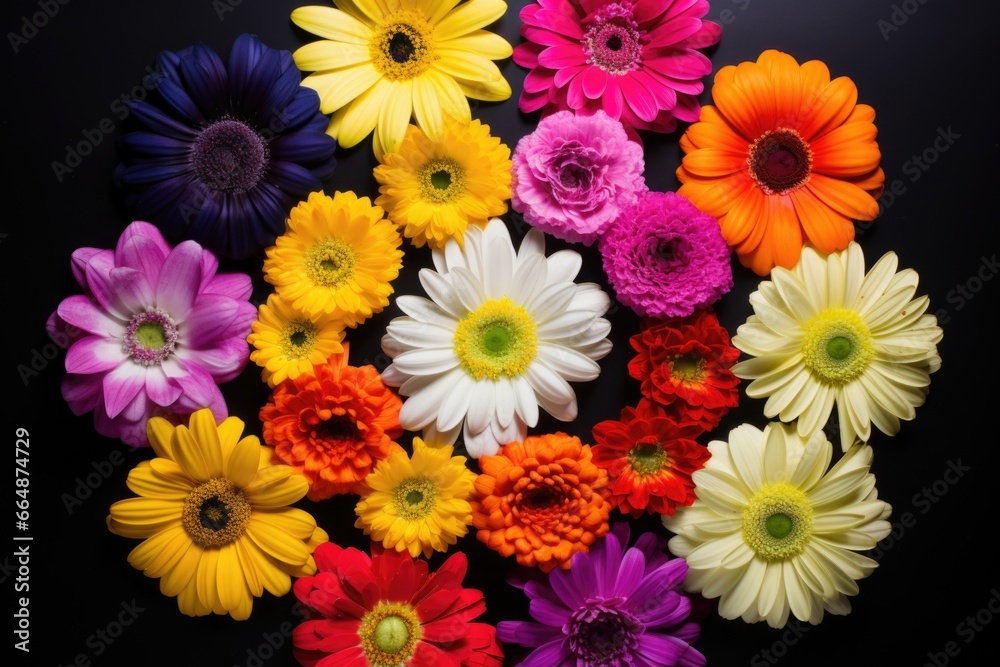 bright flowers organized into a color wheel formation