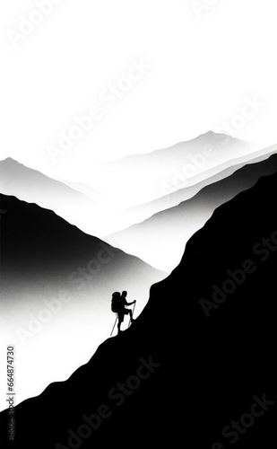 silhouette of a person hiking on a mountain