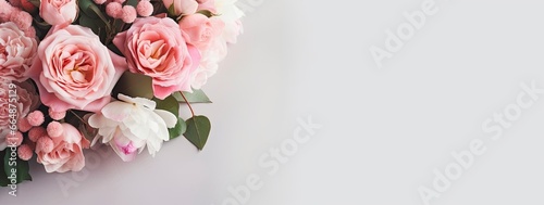 Fresh bunch of pink peonies and roses with copy space. © MdImam