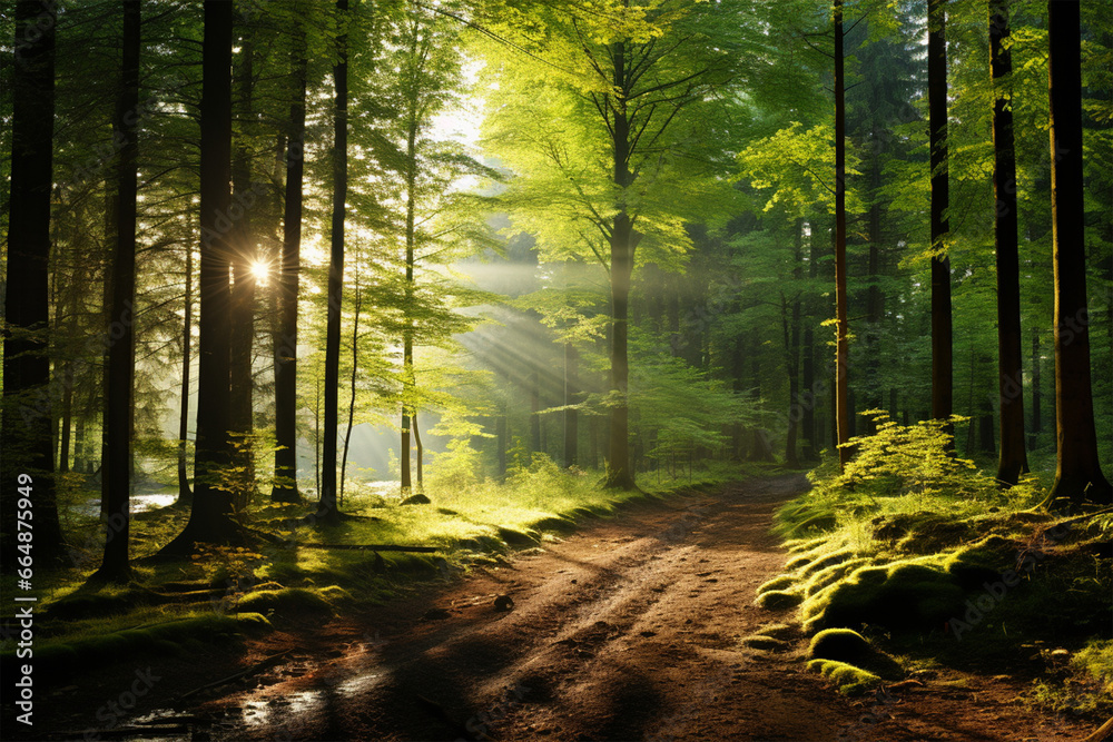 Beautiful sunlight in green forest