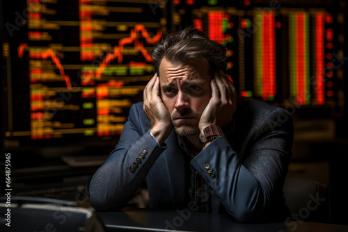 A Worried Businessman Amid Economic Downturn and a financial Crysis. Ai generated