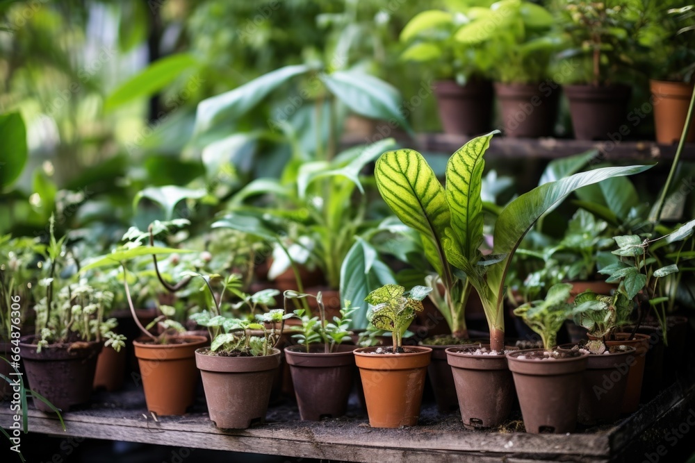 Fototapeta premium potted plants grouped around a sapling