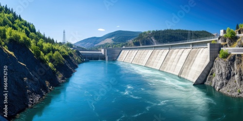 Hydroelectric dam generating green energy from flowing water.