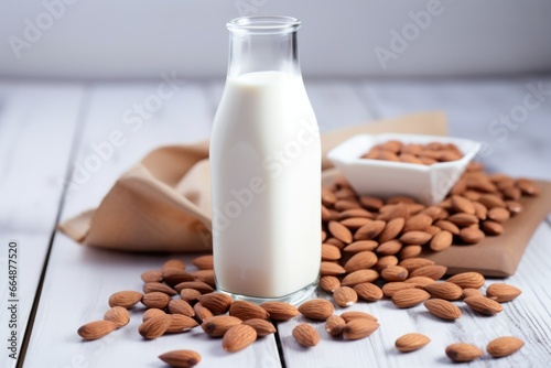 a carton of almond milk on a refrigerator shelf
