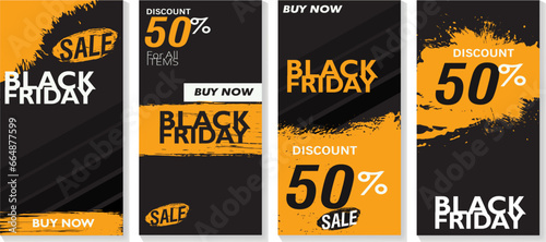 Black Friday sale banner set. Black Friday sales 50% discount banner design