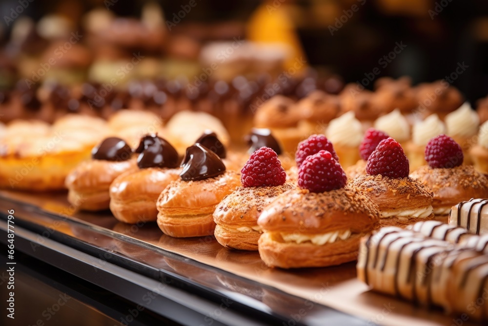 french pastries arranged in a bakery french pastries arranged in a bakery