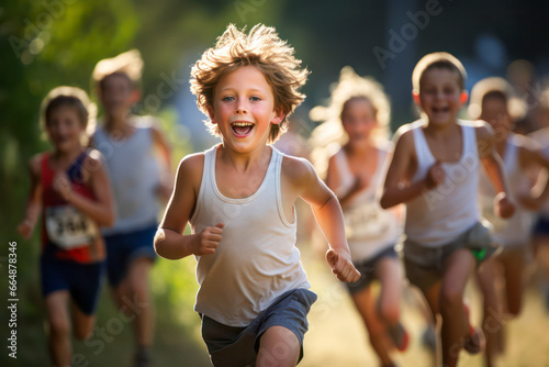 Young kids having a race 
