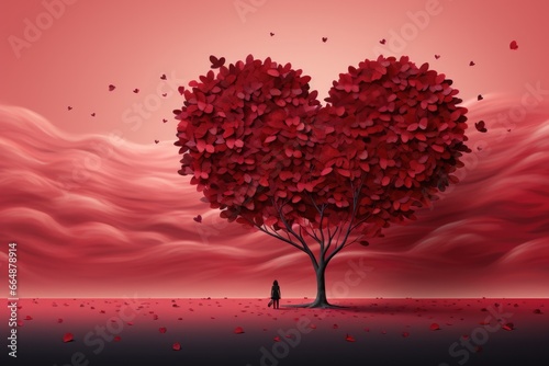 Red tree in the shape of a heart. Illustration © Elen Nika