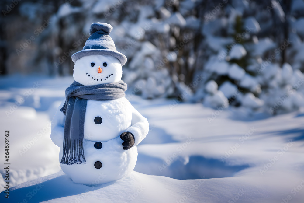 Mr Snowman in a Snowy Winter Landscape - Generative AI