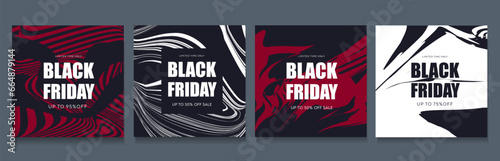 Black Friday. Gradient Backdrop in Red, Black, White Color. Modern Design for Black friday for Ads, Social Media, Posters, Banners, Covers. Special Offer of 95% Off. Vector illustration.