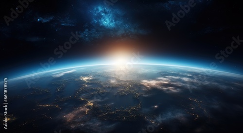 beautiful photo with the background of the earth and bright rays above it. Generative Ai