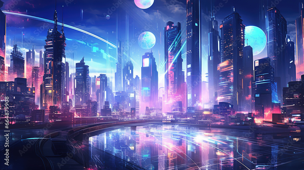 A Sprawling Bustling Metropolis Illuminated by Neon