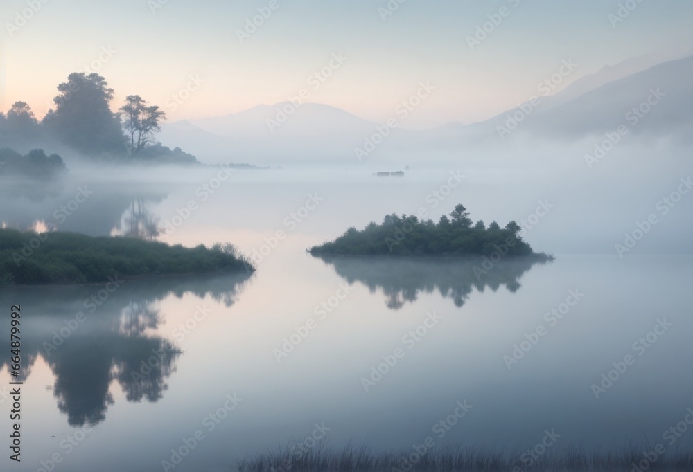 Fototapeta premium misty morning on the lake