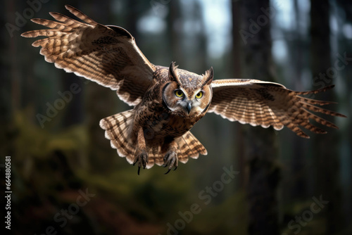 Flying owl in the wild