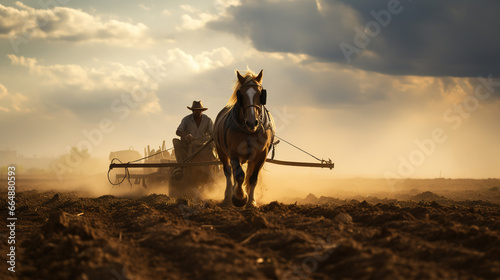 A Determined Farmer Plowing a Vast Open Field