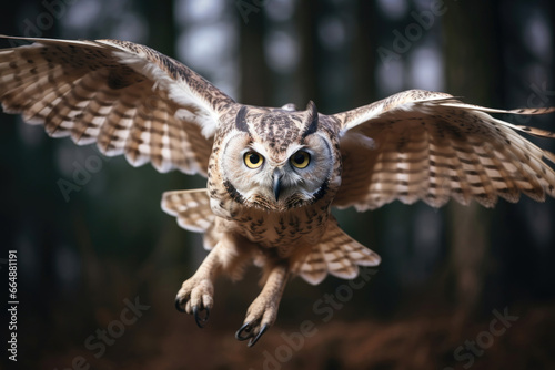 Flying owl in the wild