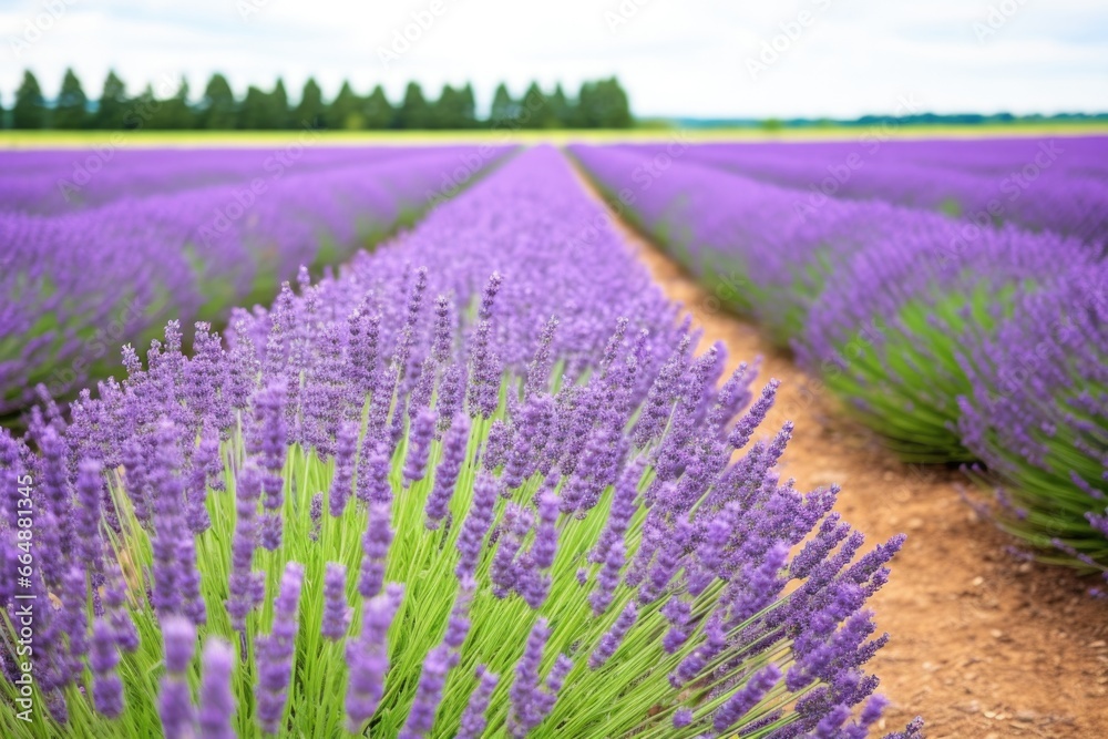 Obraz premium lavender field with rows of purple buds