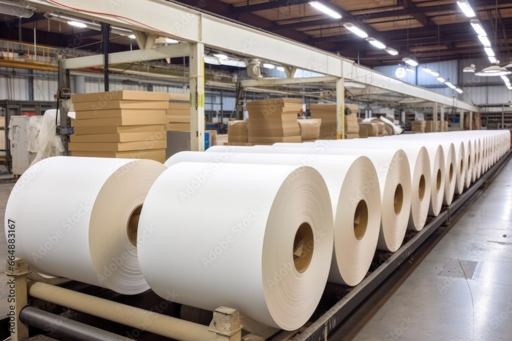 lengthy rolls of laminated paper on spools lengthy rolls of laminated paper on spools