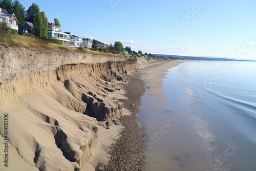 coastal region with eroded sand due to rising sea levels